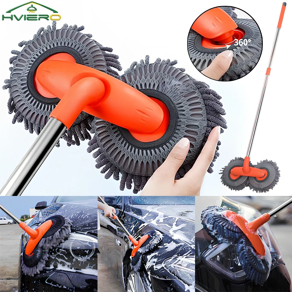 1X Kit multiuso per la pulizia dell'auto Spazzola in microfibra Mop Spugna Pulisci Strumenti per la casa automatica Accessori puliti universali Giallo Grigio