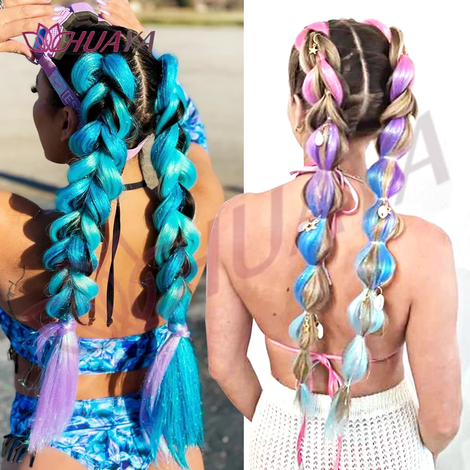 Synthetic Braiding Hair Extensions 2-pack Colorful Braid Ponytail Extension With Hair Tinsel Jumbo Ponytail For Women