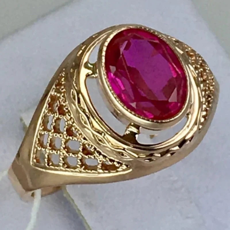 Vintage Inlaid Red CZ Women's Ring Ethnic Gold Color Hand Carving Hollow Daily Wear Party Jewelry Anniversary Gift 1