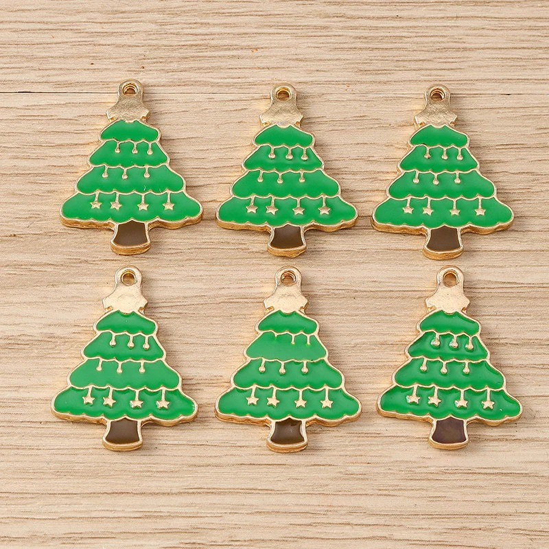 10 Stück 19 x 25 mm niedliche Emaille-Weihnachtsbaum-Charms-Anhänger für Schmuckherstellung, Tropfen-Ohrringe, Halsketten, Armbänder, DIY-Bastelbedarf