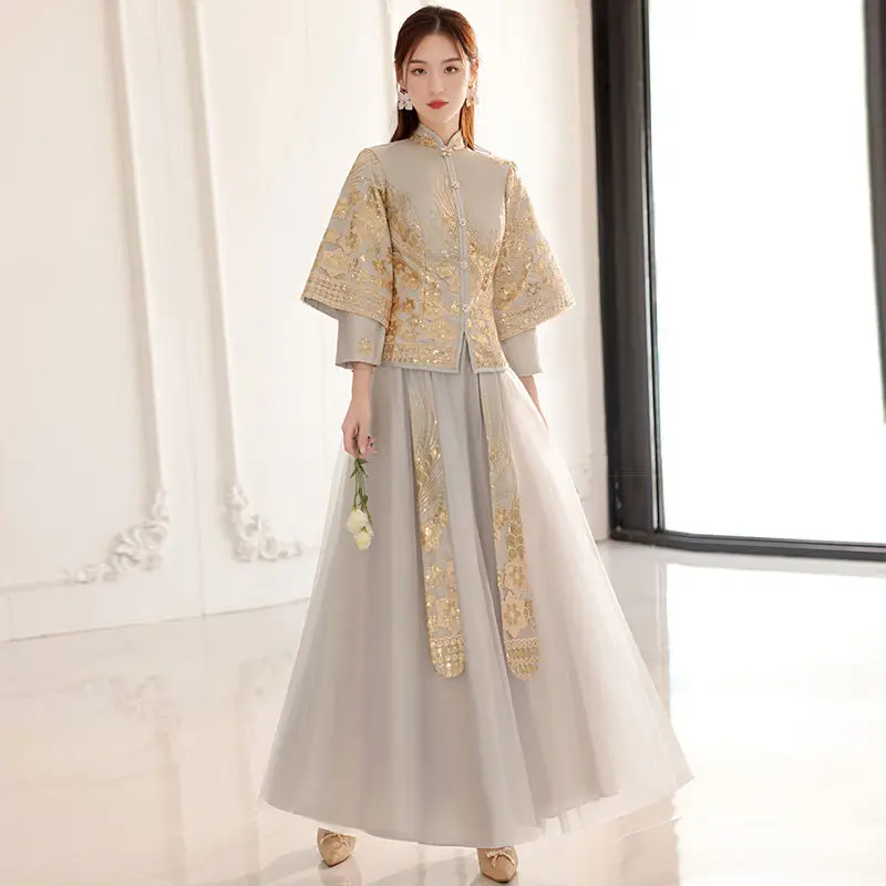 Chinese Women Bridesmaid Dress Hanfu Gold