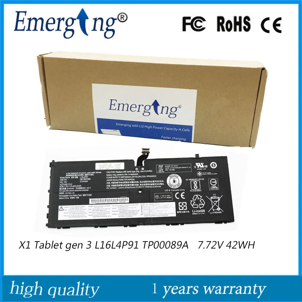 7.72V 42Wh L16L4P91 Batteria Originale Per Lenovo Thinkpad X1 Tablet Gen 3 Tp00089A L16M4P91 L16S4P91 Sb10K97599 01Av454