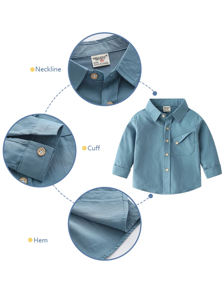 Kids Shirts 2-8Y Toddler Boys Cotton Spring Autumn Lapel Long Sleeve Shirt