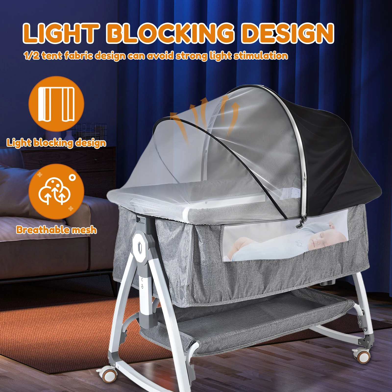 Bassinet Mosquito Net with Zipper Breathable and Dense Honeycomb Mesh Bassinet Cover Crib Netting Mesh Mosquito and Pet Proof