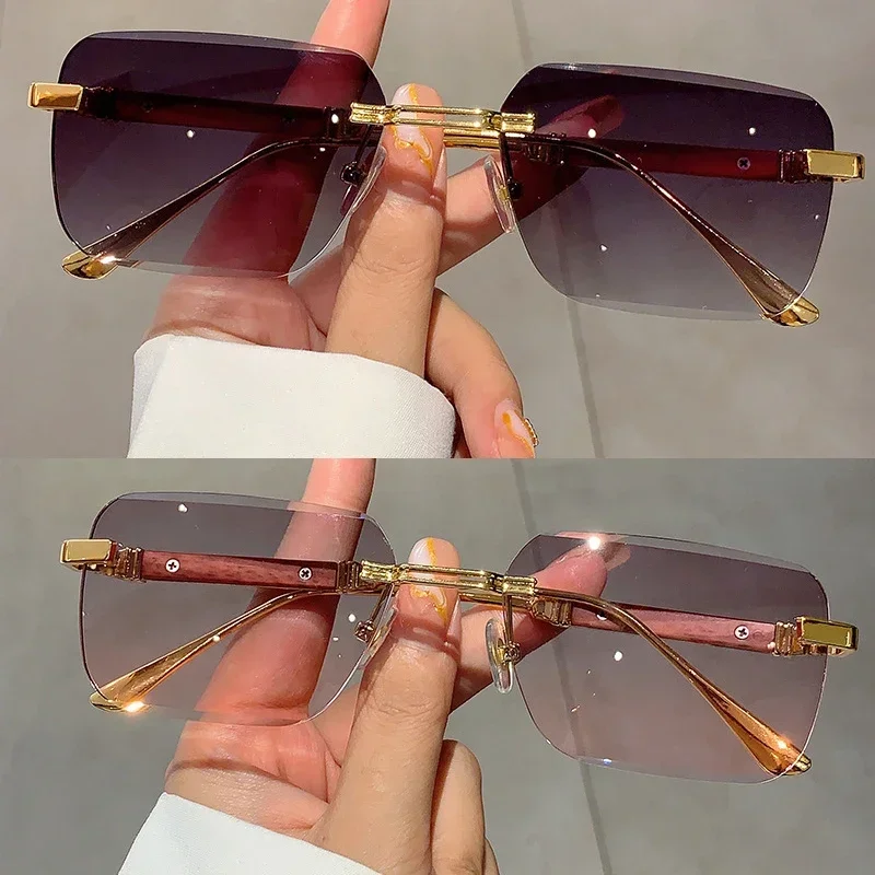 Vintage Wood Grain Frameless Sunglasses