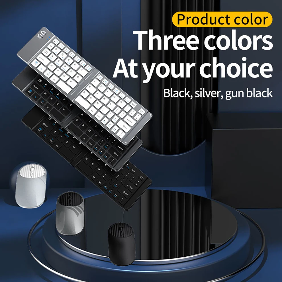 Foldable Wireless Bluetooth Keyboard and Mouse Set with Rechargeable Travel-Friendly Design