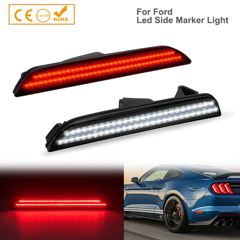 

80SMD Smoked Lens Rear Bumper Red/White LED Side Marker Lights Turn Signal Lamps For 2015-2023 Ford Mustang OEM# FR3Z-15A201-A