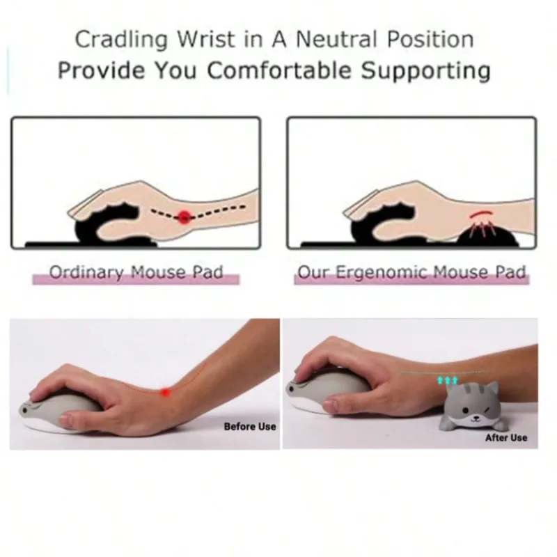 Cartoon Animal Wrist Rest Mouse Pad - Ergonomic Memory Foam Support for Keyboard/Mouse, Non-Slip Rubber Base for Office/Laptop