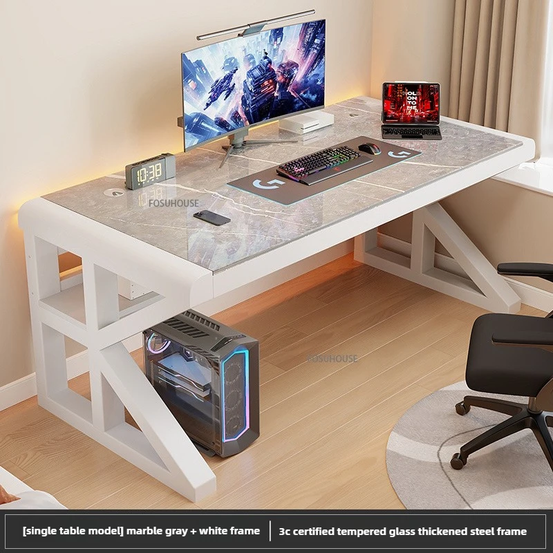 Mesa de computador de mesa moderna casa quarto estudante mesa de estudo mesa de escrita bancada de vidro temperado mesa de jogos simples