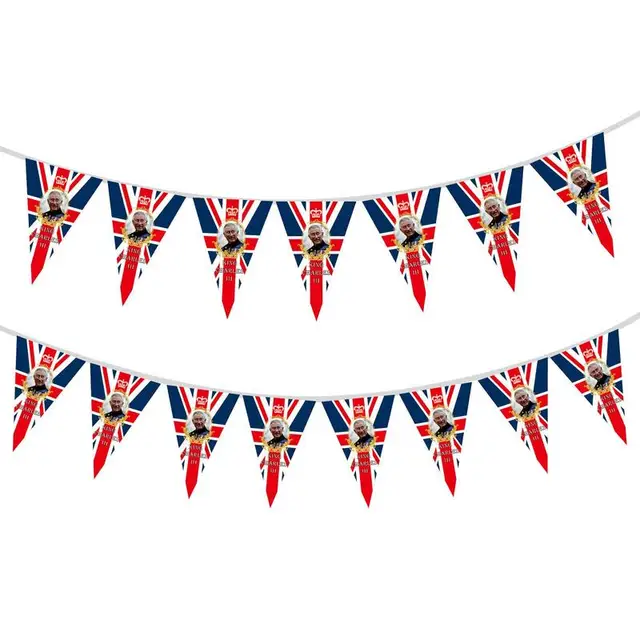 King Charles Iii Bunting Outtoor Union Jack England Zászlók Élénk Színek És Fade Bizonyíték 16.4Ft 3 Koronázási Zászló