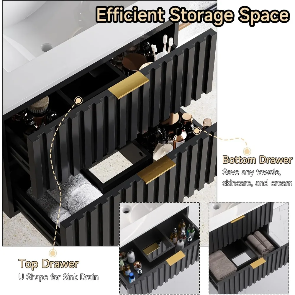 24 Inch Floating Bathroom Vanity with Sink Combination, Modern Wall Mounted Bathroom Cabinet with Ceramic Integrated Sink 5