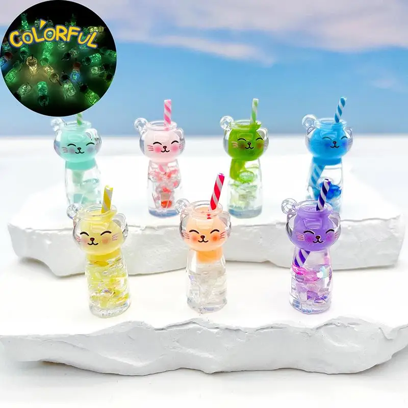 

2Pcs Dollhouse Decoration Mini Luminous Long Cat Cup Model DIY Keychain Bag Earrings Pendant Kids Pretend Play Toys