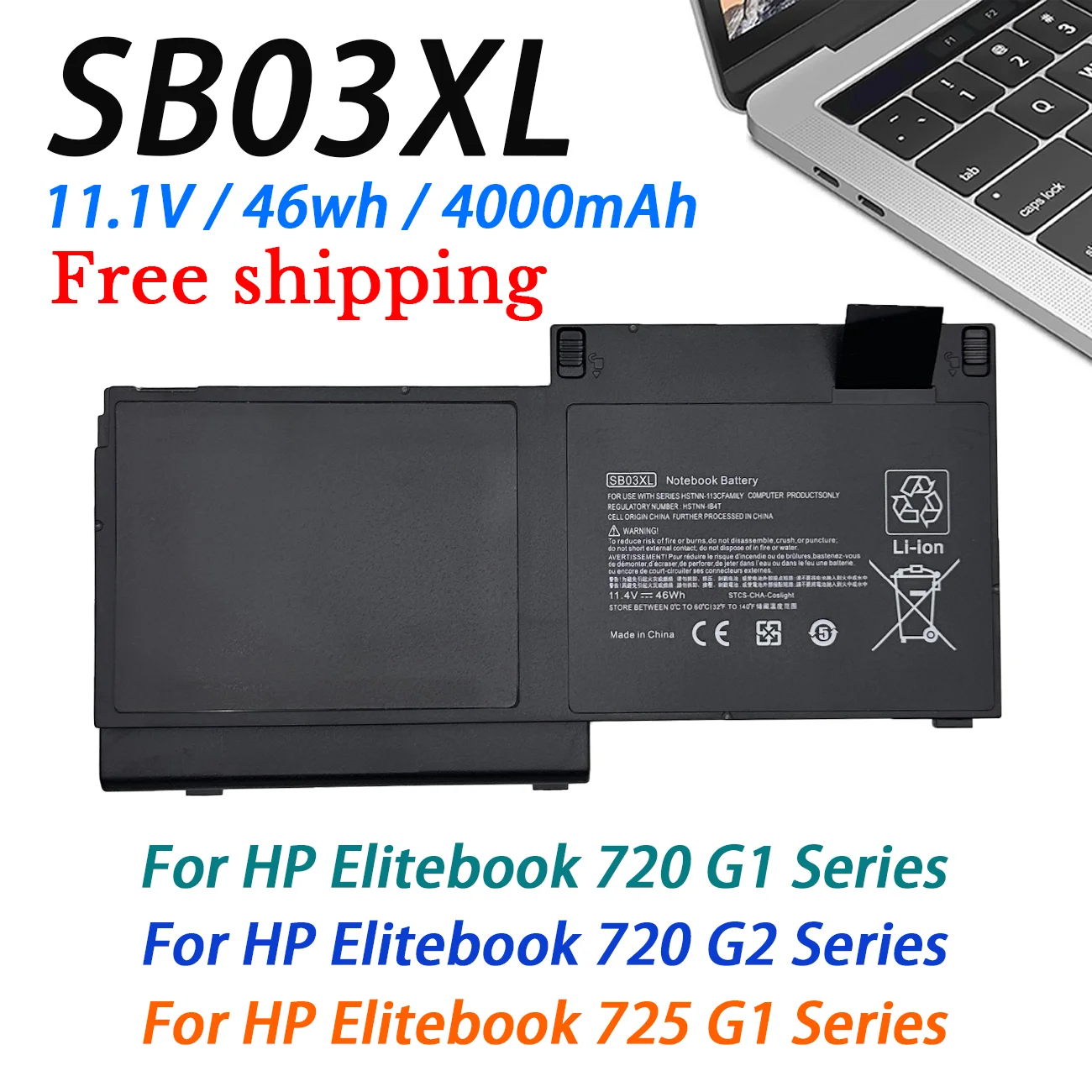 K KYUER SB03XL Laptop Batterij voor HP EliteBook 820 825 G1 G2 720 725 G1 G2 SB03046XL-PL 716725-171 716725-1C1 716726-171 716726-421 716726-1C1 717378-001 740362-001 HSTNN-LB4T HSTNN-L13C HSTNN-IB4T