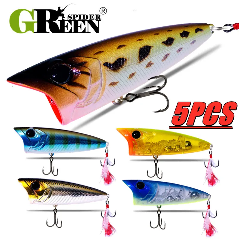 

GRS 5PCS 80mm 16.5g Fishing Lure Topwater Popper Bass Pike Accessories Equipment Artificial Bait Surface Floating Wobbler