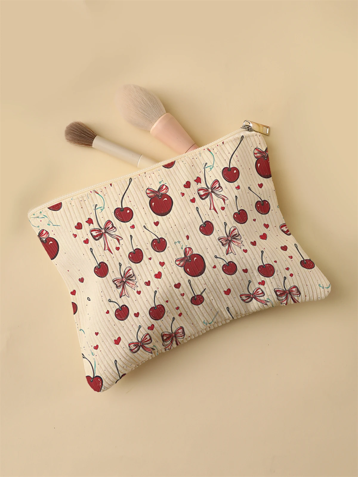 Women's Corduroy Travel Cosmetic Bag Portable Large Capacity Makeup Storage Organizer Zipper Clutch Purse Make up Bag