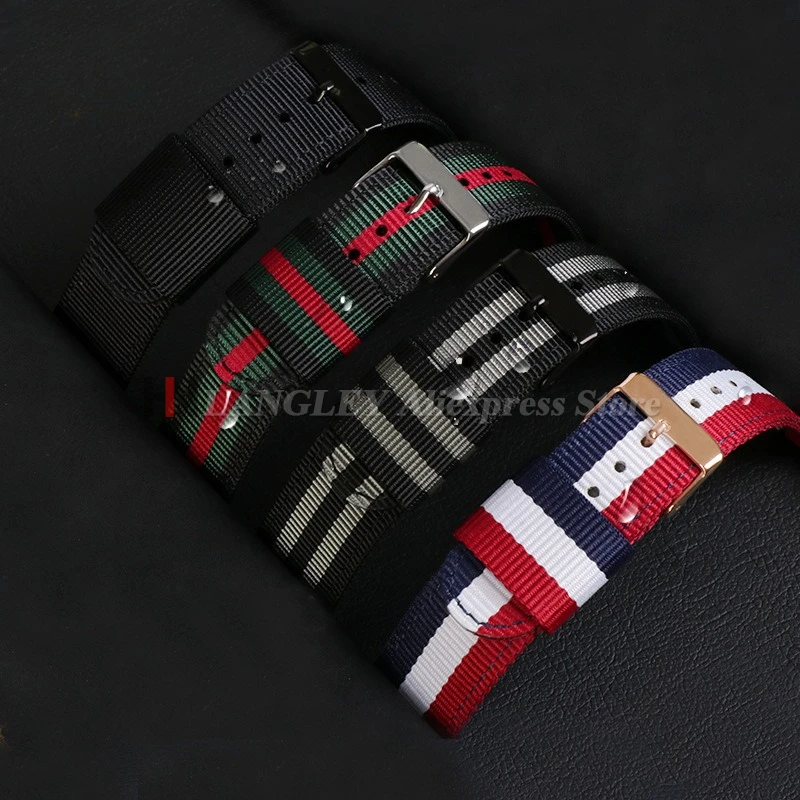 Green & Black Sport Nylon Watchband - Fabric Weave Wristband Replacement