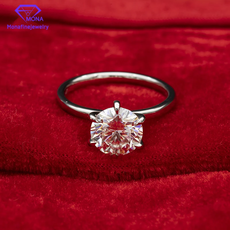 

Solid White 14K Gold Ring Classic 6 Prongs Round Shape 6.5X6.5mm Solitaire Moissanite Gemstone Ring For Gift
