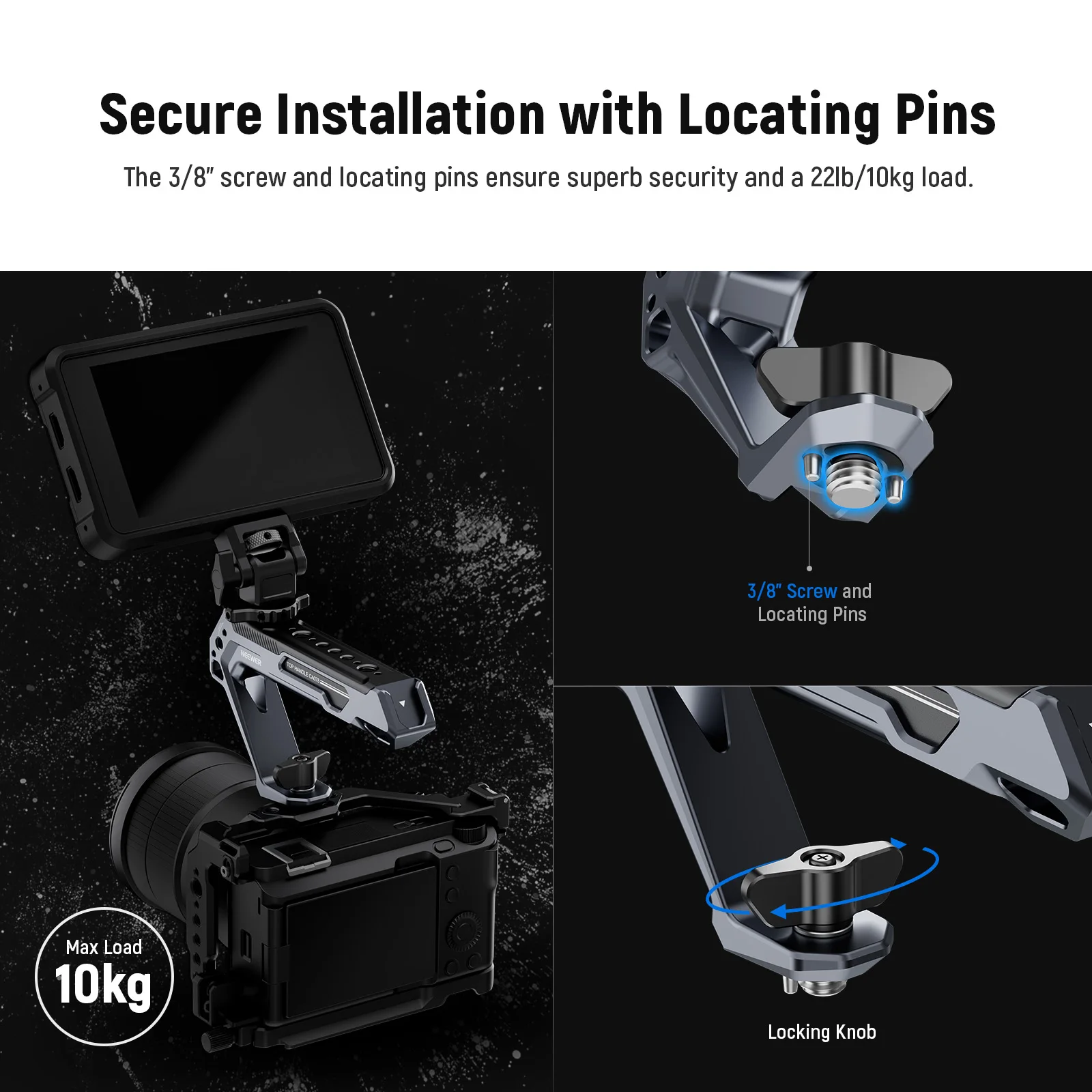 Original All Metal Camera Top Handle with 3/8 Screw Locating Pins Cold Shoes Ant