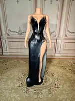 ZD  Fashionable Nude Long Sleeveless V-Neck Diamond Embellished Mesh Dress Sexy Backless Gown Elegant Women's Clothing - Image 5
