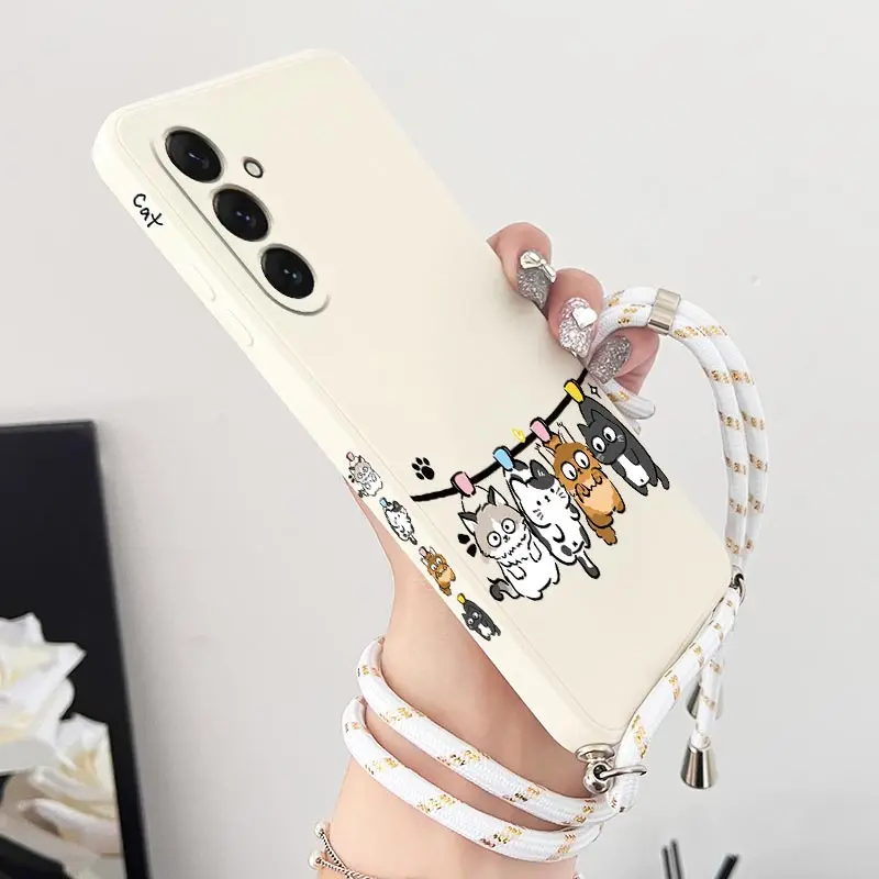 Adorable Four Little Cats Lanyard Silicone Phone Case Cover