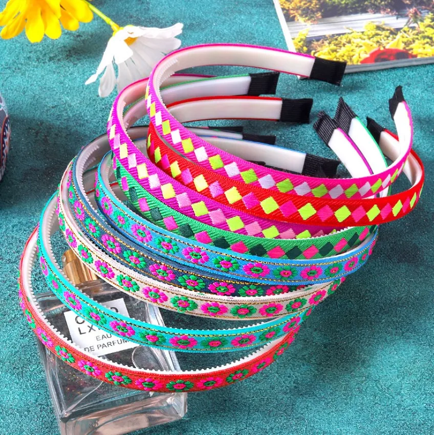 9pcs Girls National Style Headband Embroidered  Hairband Versatile Temperament Pressure Headband Vintage Fashionable Headwear