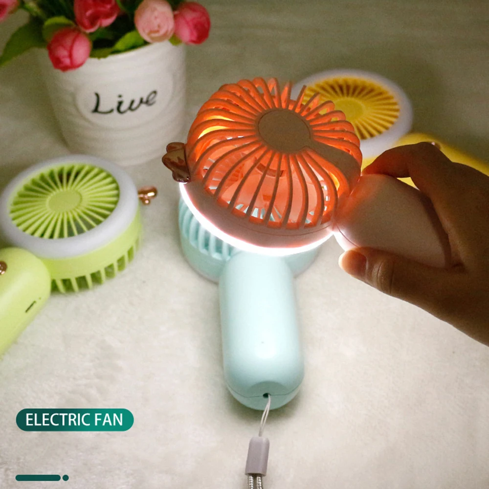 Handheld Pocket Fans USB Charging Lazy Fan Desktop Mini Fan Portable Outdoor Travel Mini Air Cooler Fan with LED Light