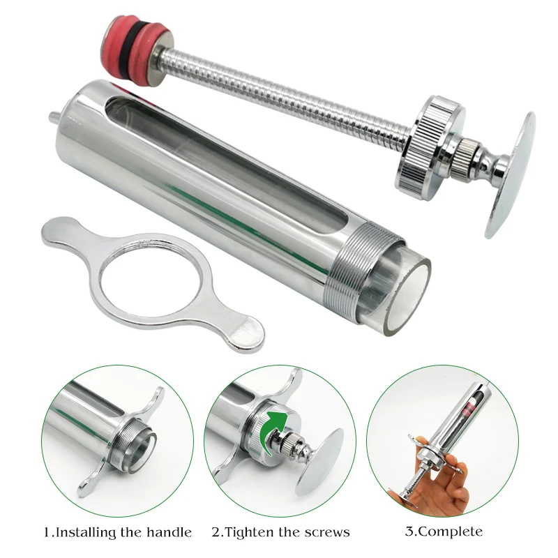 Reusable Stainless Steel Syringe Hypodermic Veterinary Animal Injector for Pig Cattle Sheep 1pcs Vet Tools Farm Supplies reusable syringe