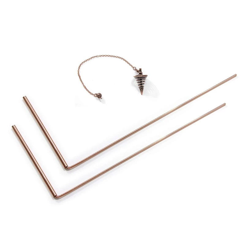 2Pcs Copper Dowsing Rods Set Spiritual Divining Rods Flexible Copper Rod Dowsing Spirit Kit With Pendulum Pendant dowsing sticks