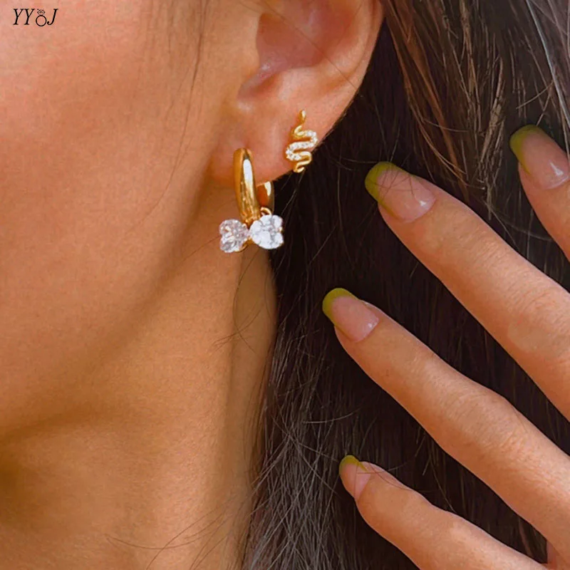 Bowknot Cz Stone Gold Hoop Earrings For Women Stainless