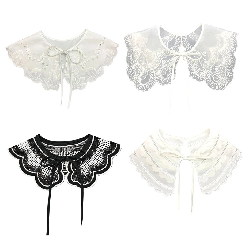 Media camisa desmontable, cuello falso, bordado, cuello con volantes, chal, Mini capa con cordones, collar cinta, capa H9ED