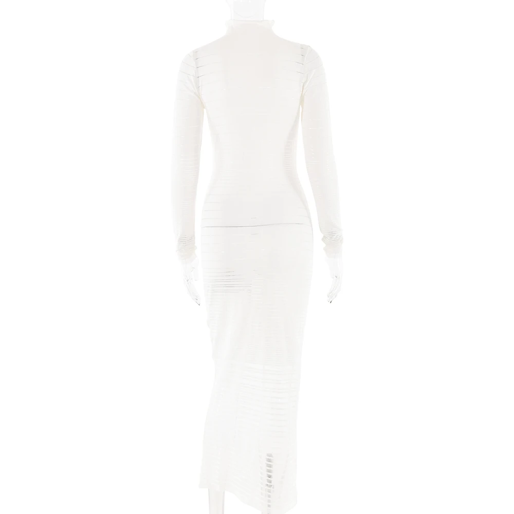 Elegant Long Sleeved Sweater Knit Dress Women Stretch Tight Striped Bodycon Party Evening Dress Fashiona Street Vestido