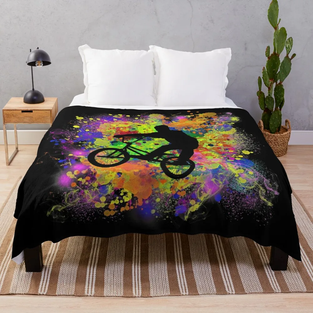 

Extreme Sports BMX Bike Coloured Splash IllustrationThrow Blanket Nap blanket large fluffy plaid Knitted blanket