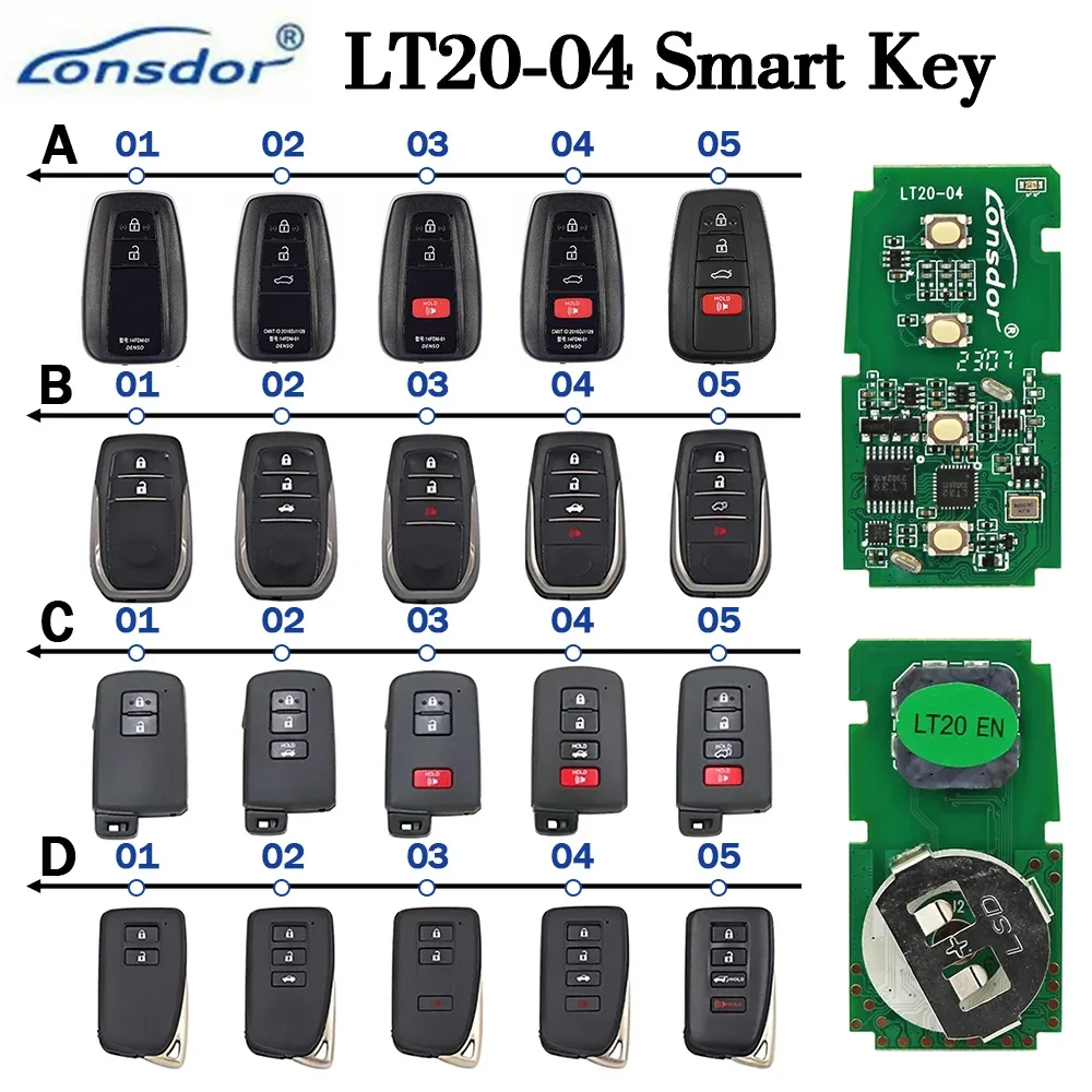 Lonsdor LT20 시리즈 LT20-04 범용 키리스 고 스마트 원격 키, 도요타..