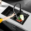 Thickened Kitchen Accessories Nano Handmade Kitchen Sinks Stainless Steel Black Double-slot Home Washbasin With N 1