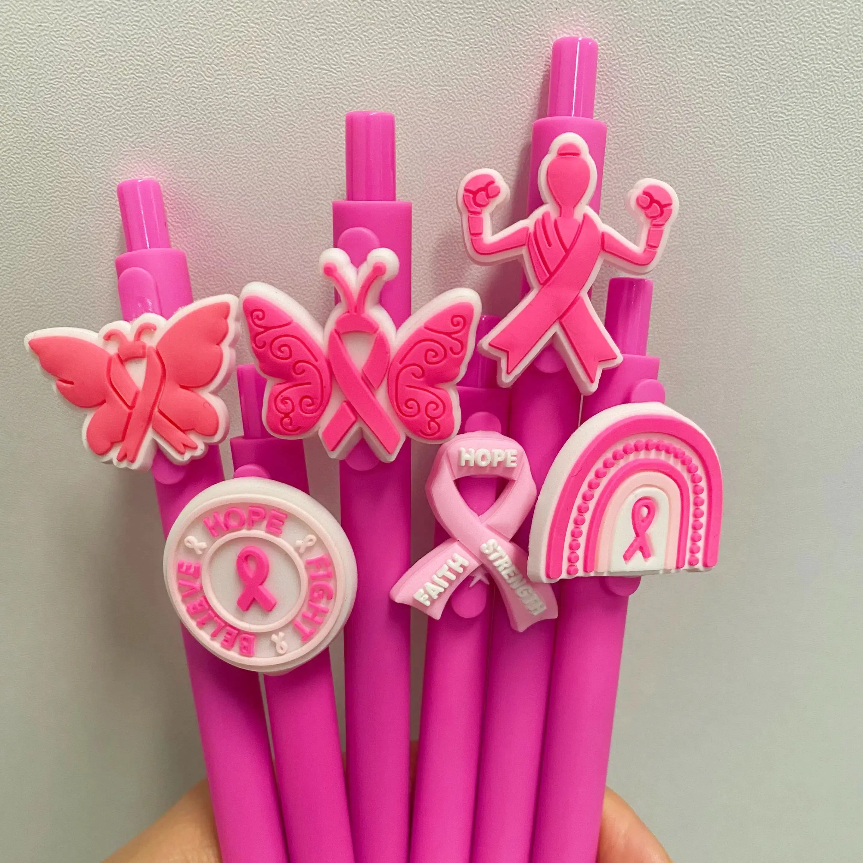 6Pcs 로즈 레드 개폐식 젤 펜 0.5mm 여성 역량 핑크 리본 인식 펜 대량 파티는 검정 잉크로 선물을 선호합니다