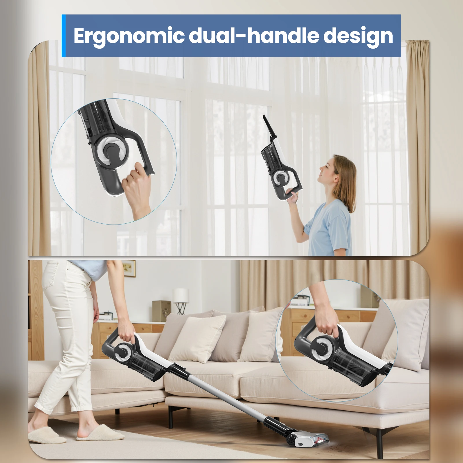 30KPA/40Mins Cordless Vacuum Cleaner, with Upgraded Green Light & Anti-Tangle Floor Brush,for Home,Carpets, Pet Hair,Hard Floor 3