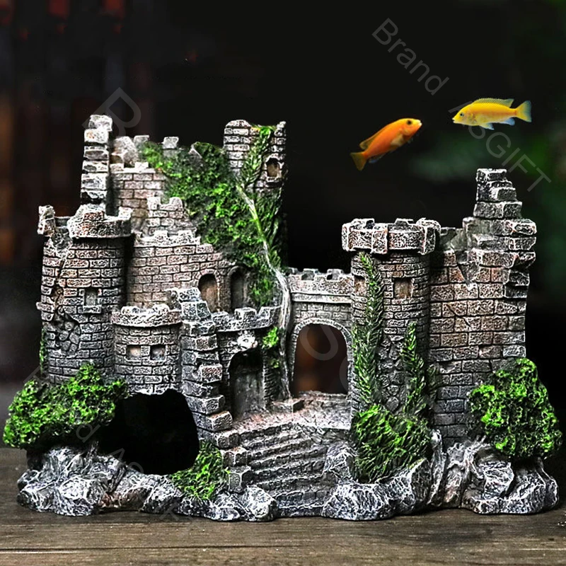 Aquarium Ancient Castle Decoration Resin Artificial Building Rocks Cave Aquarium Fish Tank Landscaping Ornament Decor fish tank ornaments fish tank decorations aquarium ornaments mini landscape ornaments