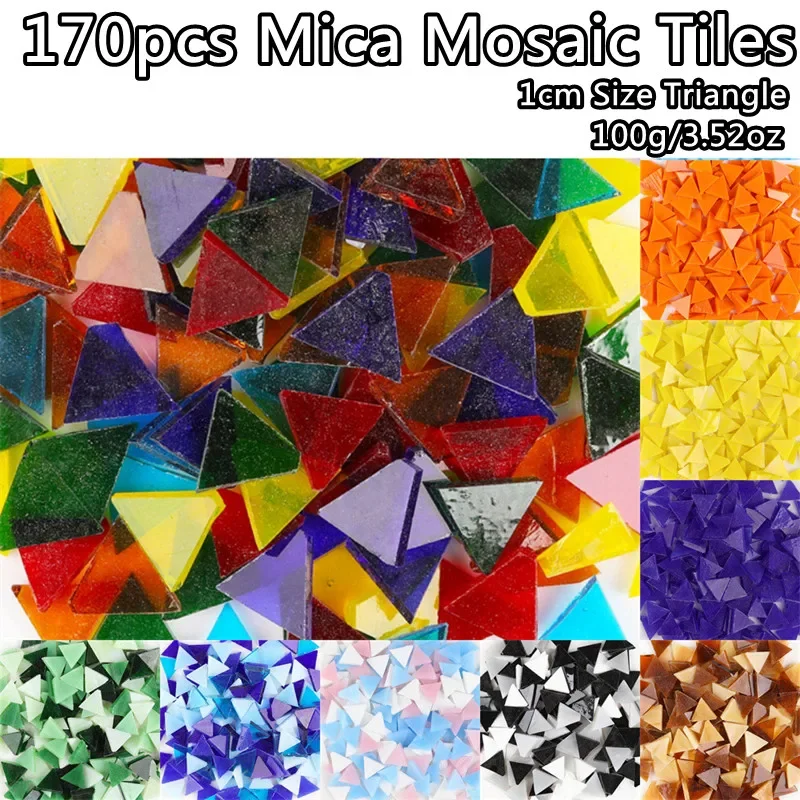 170pcs(100g/3.52oz) Mica Mosaic Tiles Mixed Color Triangle Glass Tile Beautiful Colored DIY Mosaic Crafts Making Materials