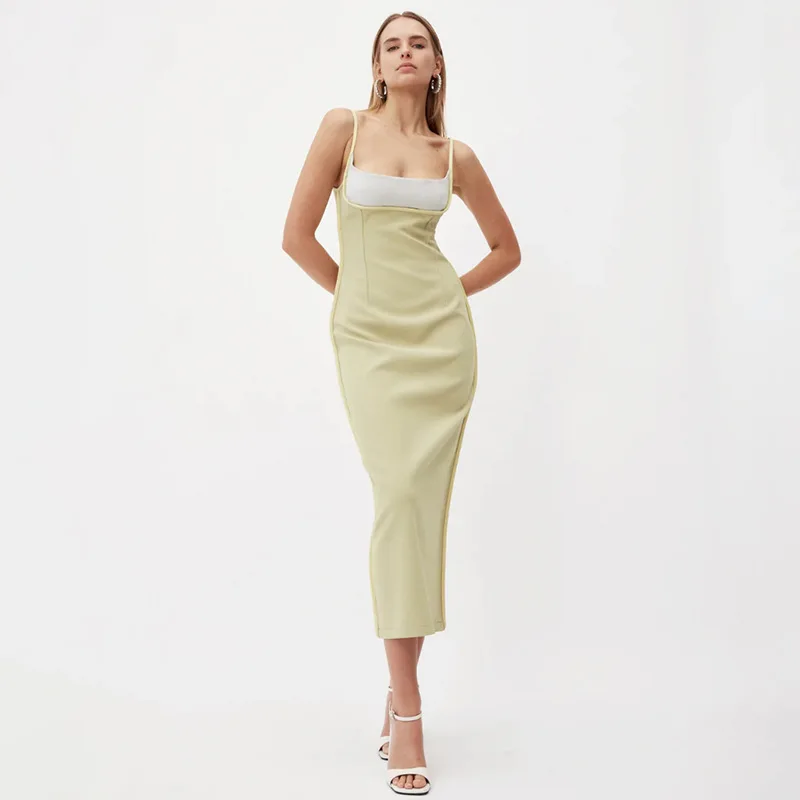 

2022 Spring/Summer Women's New Color Matching Sleeveless Off-shoulder Sexy Sling Design For Female Dress