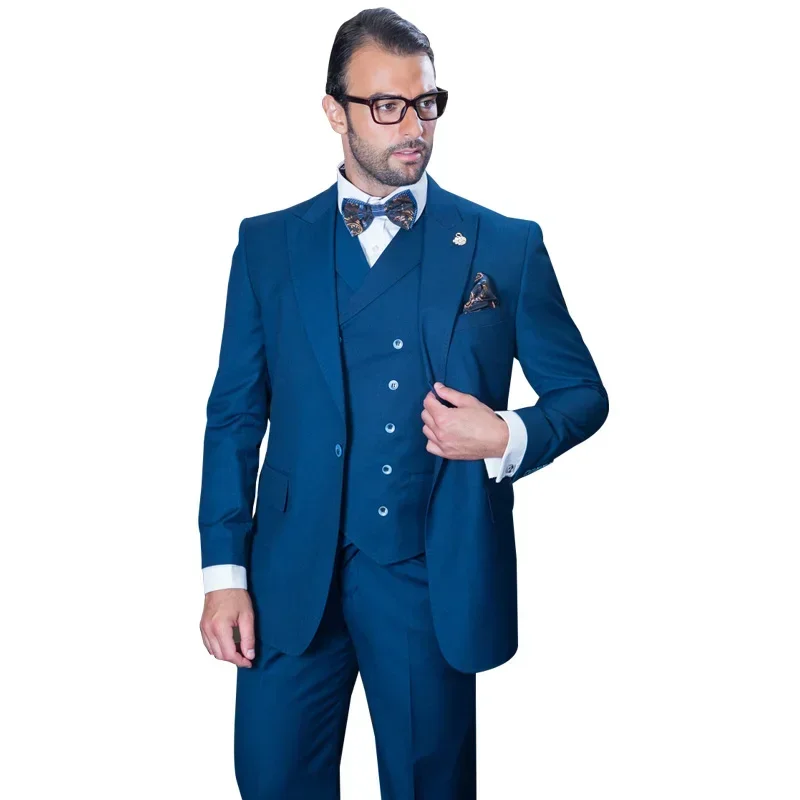 

Fashion Blue Wedding Suits For Men Slim Fit 3 Piece Tuxedo Custom Groom Blazer Set Prom Suits Masculino Costume Mariage Homme