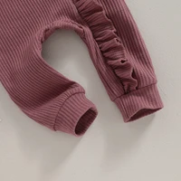 Pudcoco Infant Baby Girl Autumn Jumpsuit Solid Color Round Neck Flying Sleeve Ruffled Zipper Romper with Bow Headband 0-12M 6