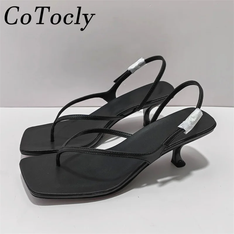 

Summer Kitten Heels Sandals For Woman Flip Flops Genuine Leather Narrow Band Runway Shoes Female Sexy High Heels Sandals Women