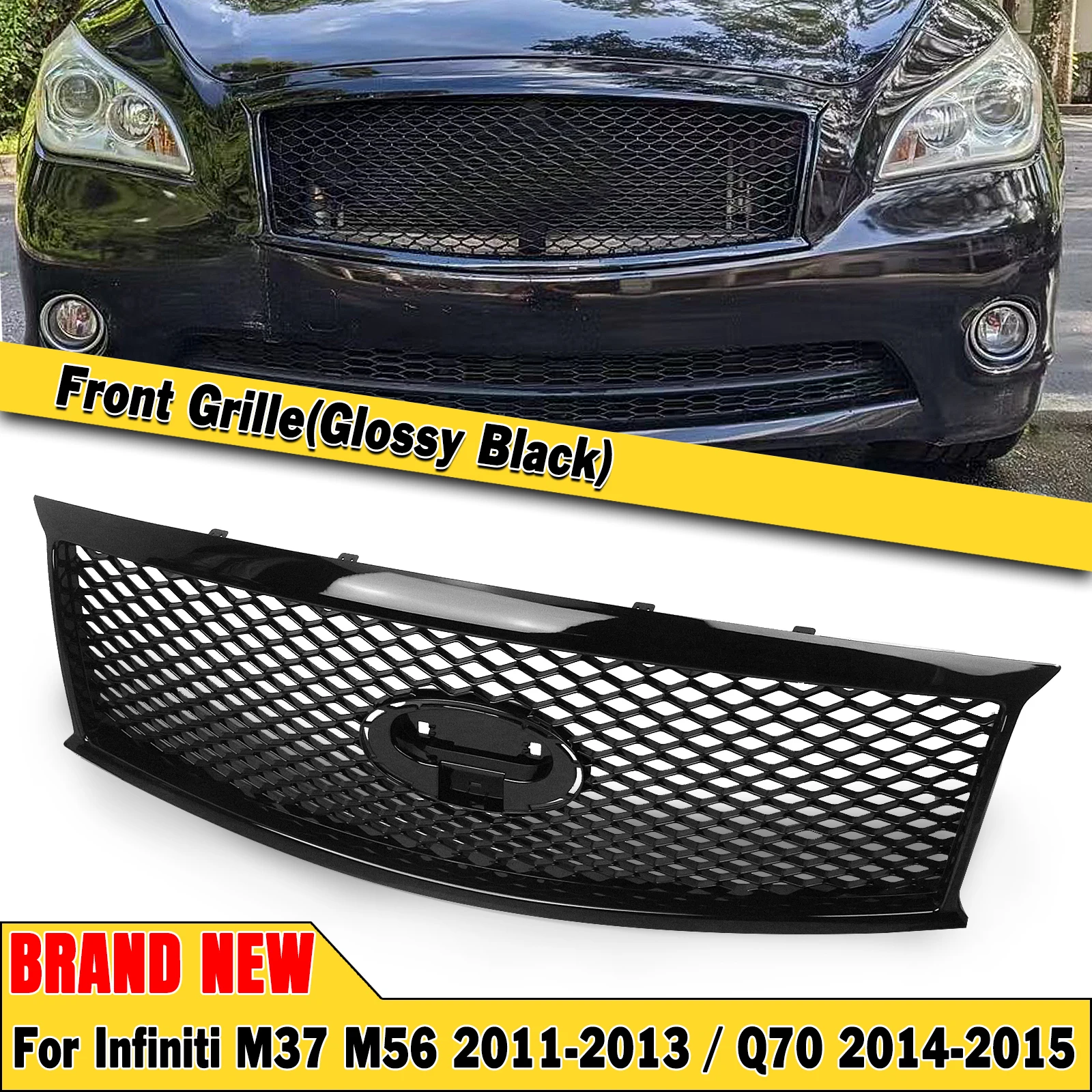 Gloss Black Car Racing Grills Front Grille Upper Bumper Mesh