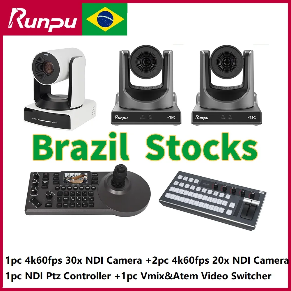 1pc 4k60fps 30x NDI Camera 2pcs 4k60fps 20X NDI Camera and 1pc PTZ Controller+1pc vmix &atem video switcher kits