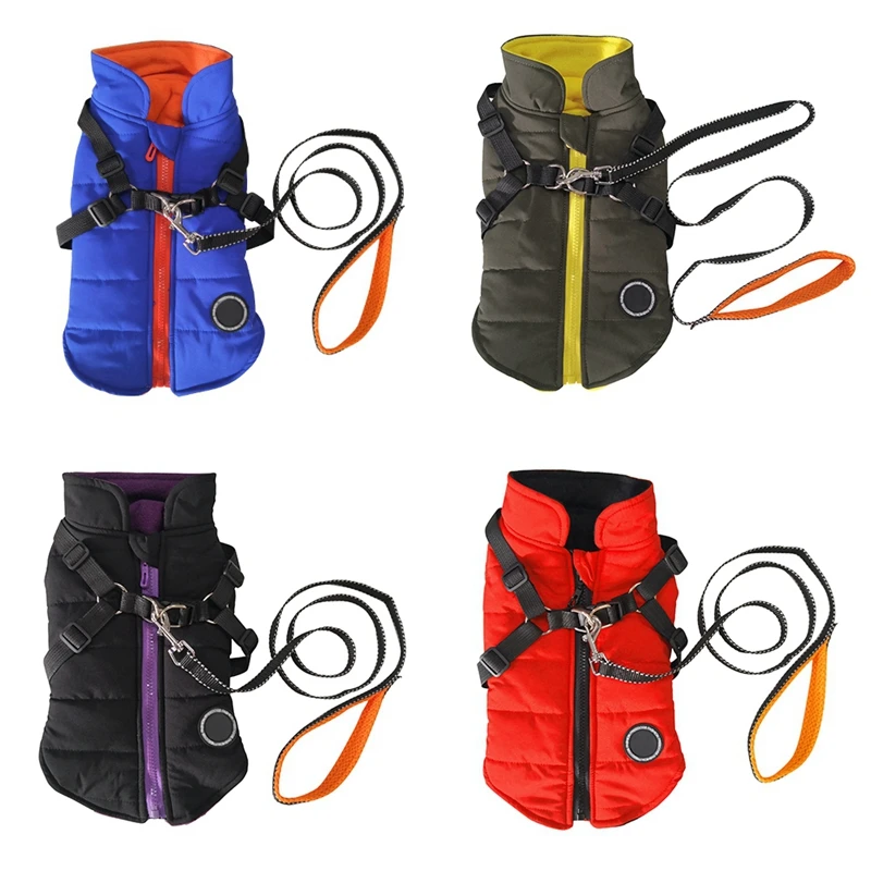 Pet Jacket Dog Sweater Fashion Vest Dog Jacket and Leash Set Warm Zip Up with Dual D Ring Leash Winter Small Sweater Cat Clothes