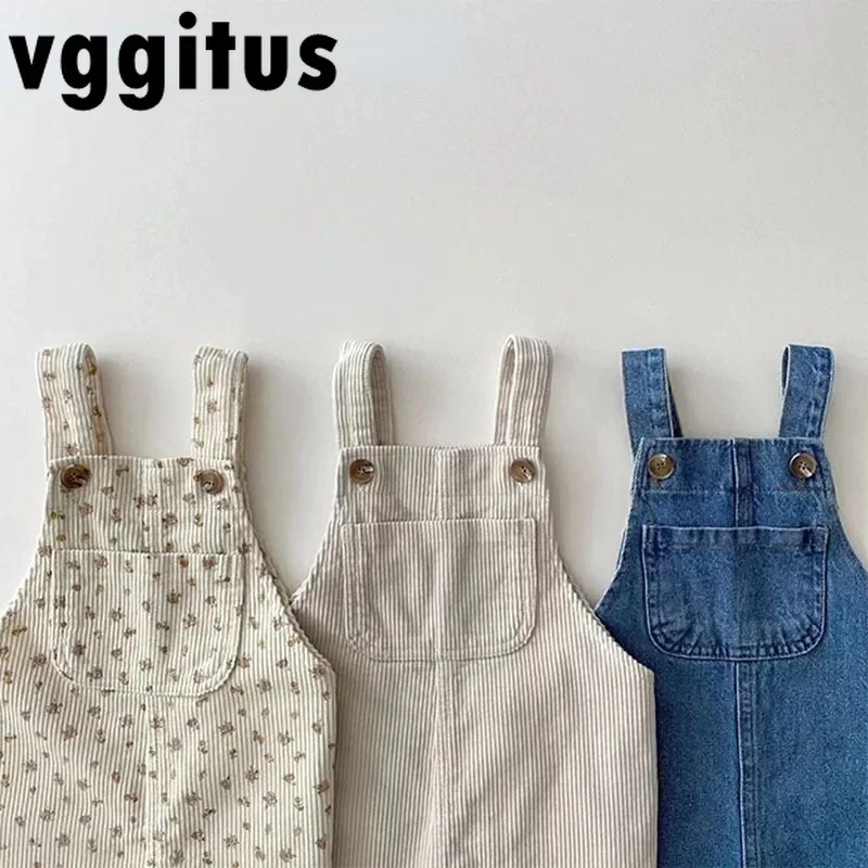 

Демисезонный кремовый комбинезон в Корейском стиле для маленьких девочек и мальчиков, брюки на бретелях с цветочным принтом, Детские повседневные универсальные брюки, E36352