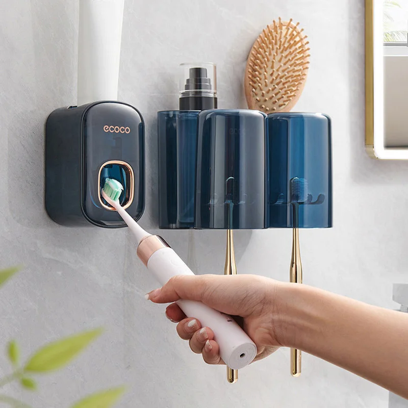 ECOCO portaspazzolino da parete spazzolino da denti Organizer spazzolino da denti tazza dentifricio spremiagrumi Dispenser accessori per il bagno Organizer  15