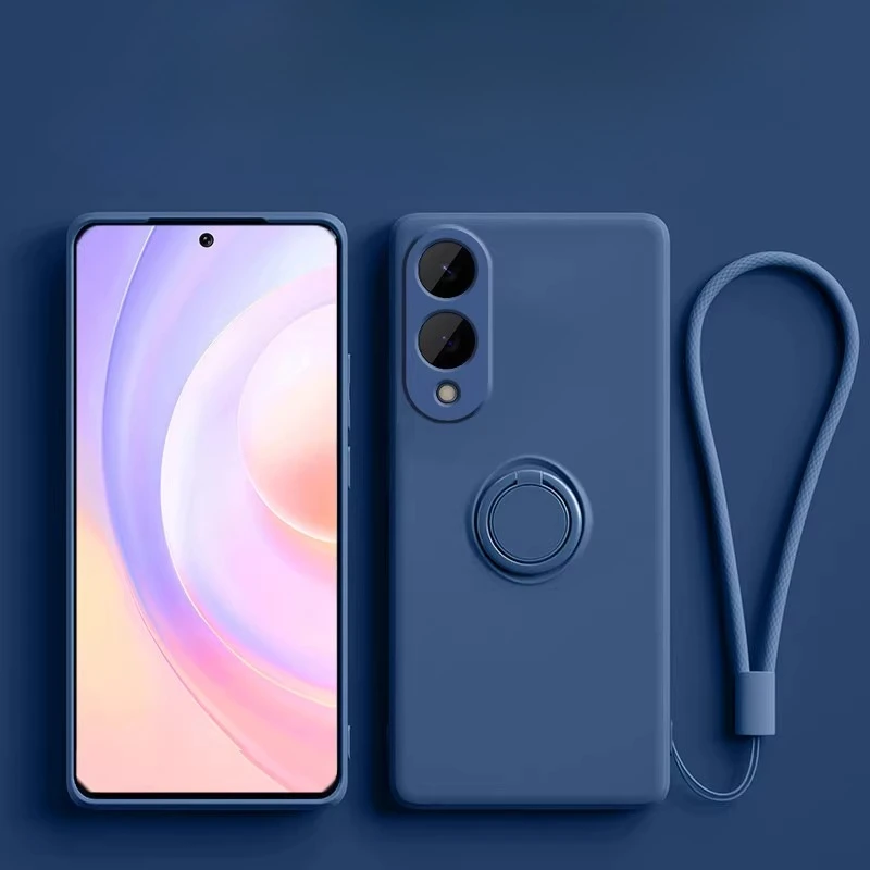 Liquid Silicone Phone Case with Ring Holder and Wrist Strap