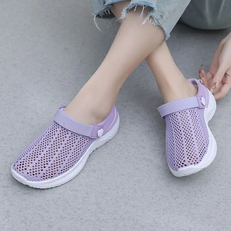 2024 New Women Mesh Lightweight Shoes Woman Slippers Wedge Shoes Female Breathable Sandals Thick Bottem Casual Half slippers