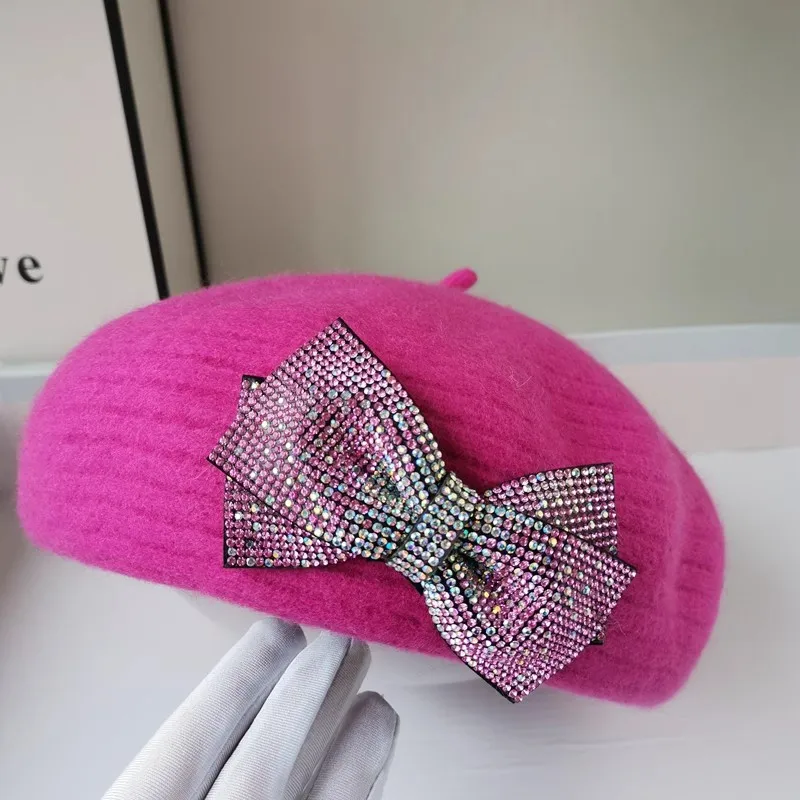 

202312-ax ins шикарная зимняя розовая Шерстяная трикотажная блестящая женская шапка для отдыха художника